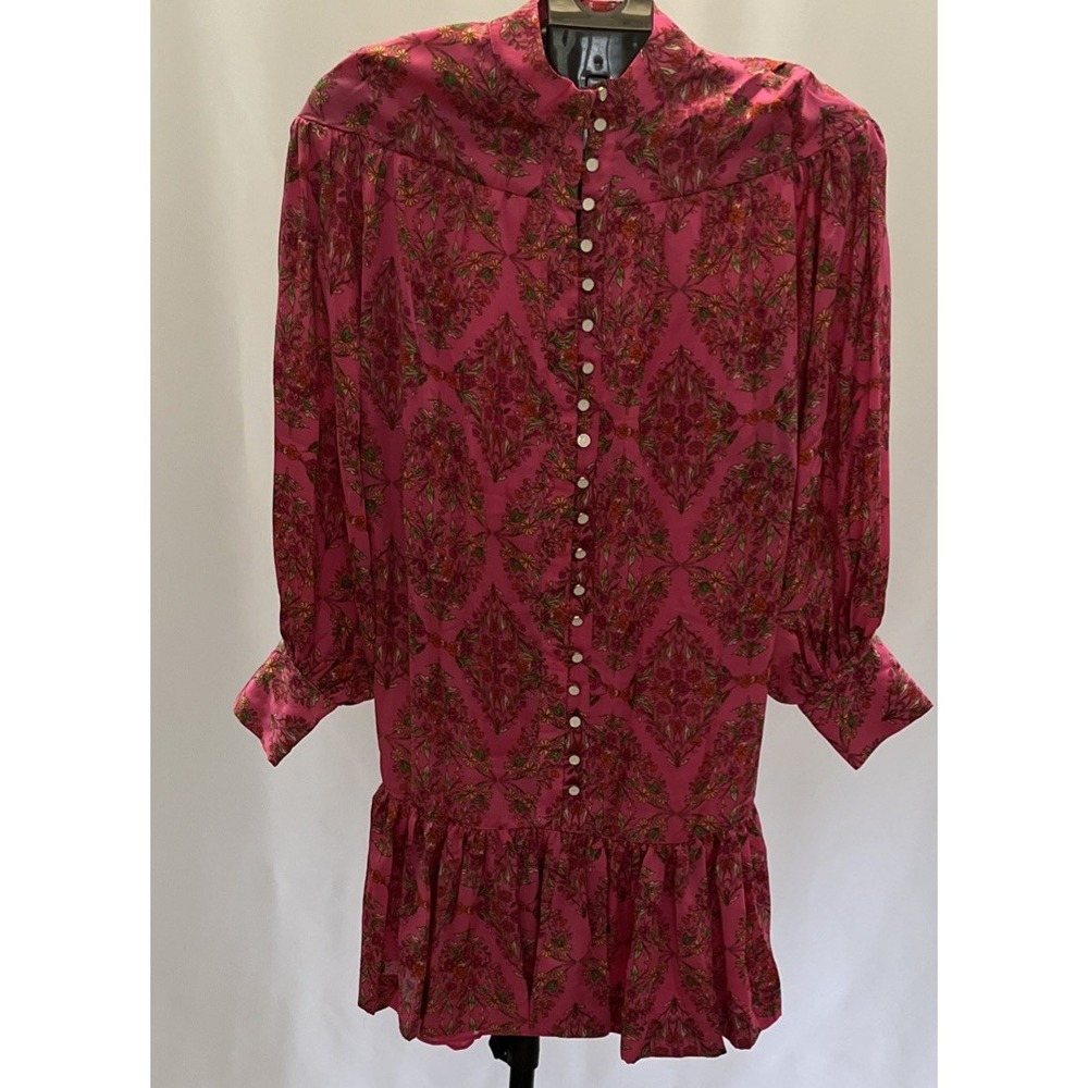 Floral Karlie Ruffle Bottom Mini Dress – Long Sleeve Button Up Pink Size Small